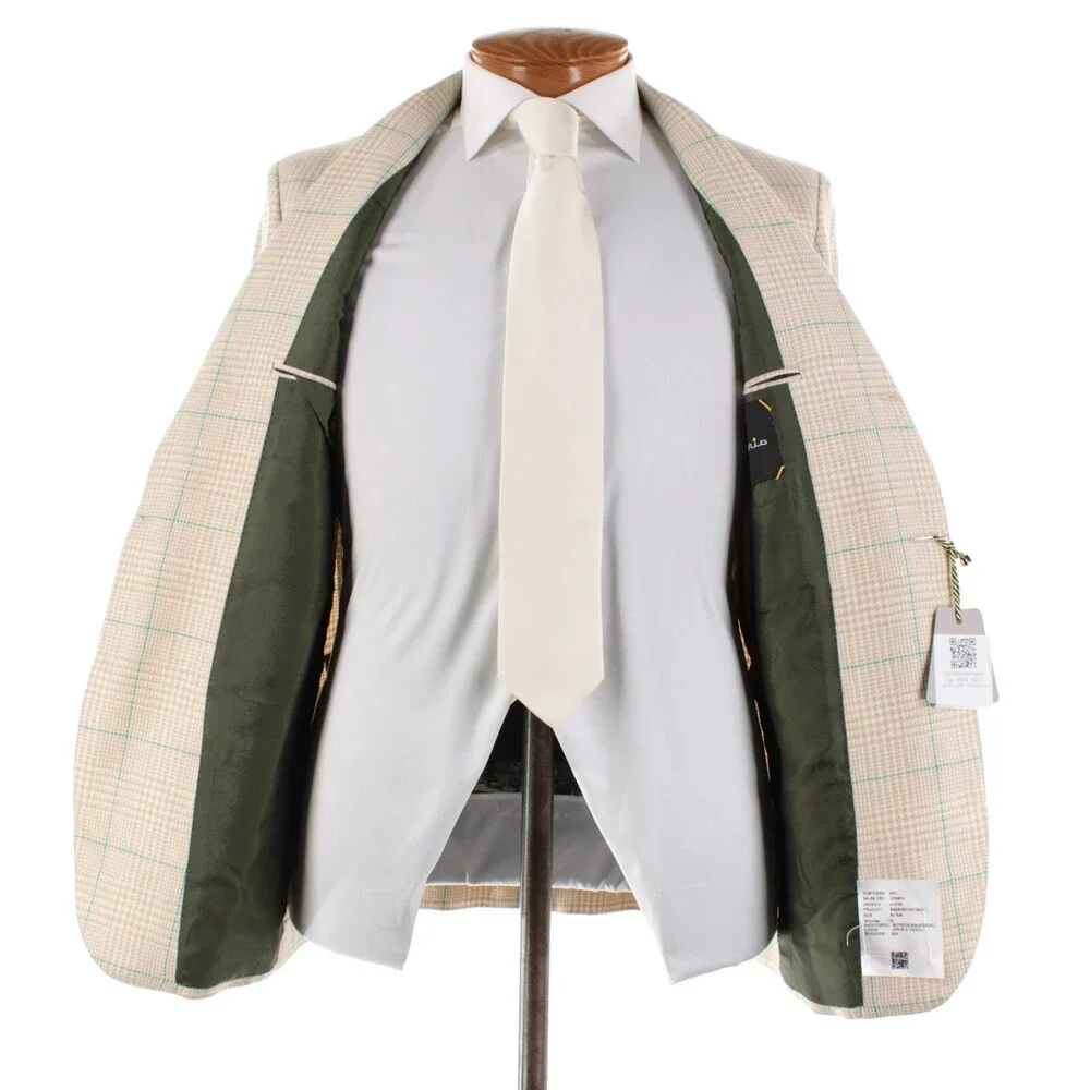 Sartorio Kiton NWT Wool/Linen Sport Coat Size 50R 40R US Beige/White/Green Plaid